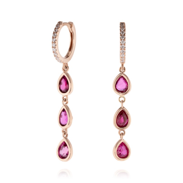 Three-Drop Ruby Earrings