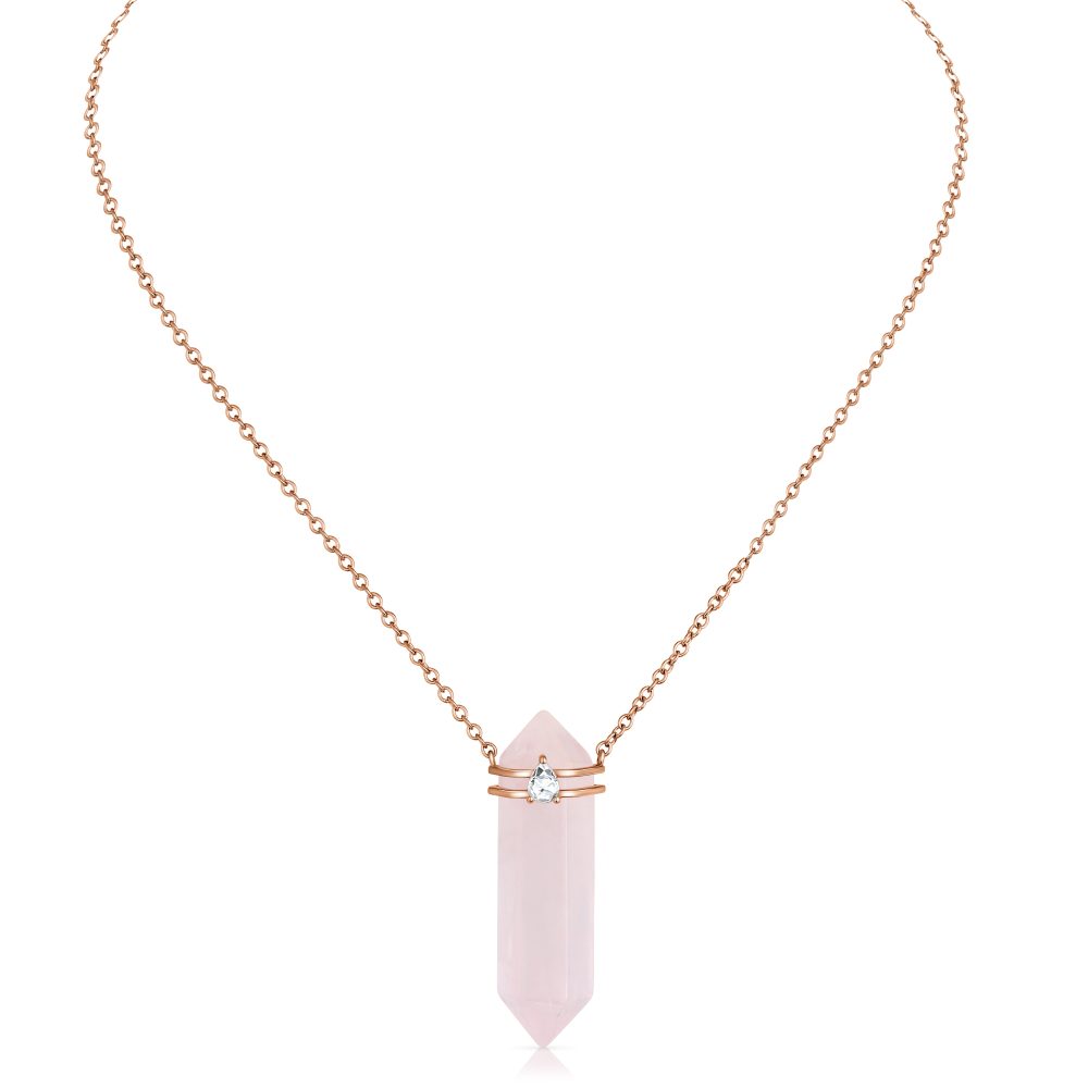 rose quartz and diamond crystal necklace