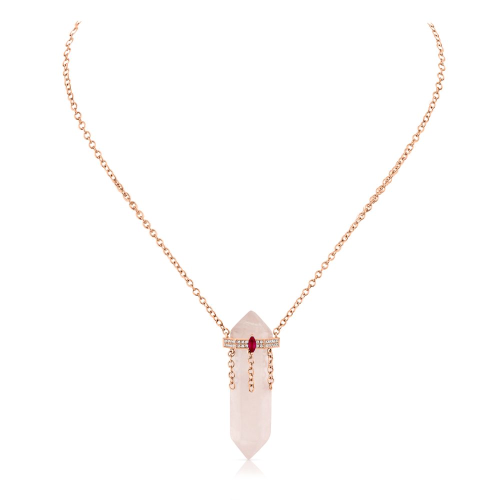 rose quartz crystal and marquise shape ruby