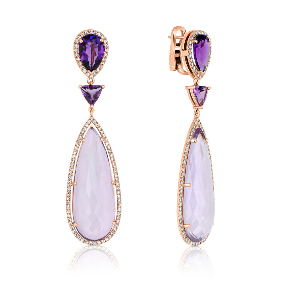 pear shape and triangle shape ametist earrings.