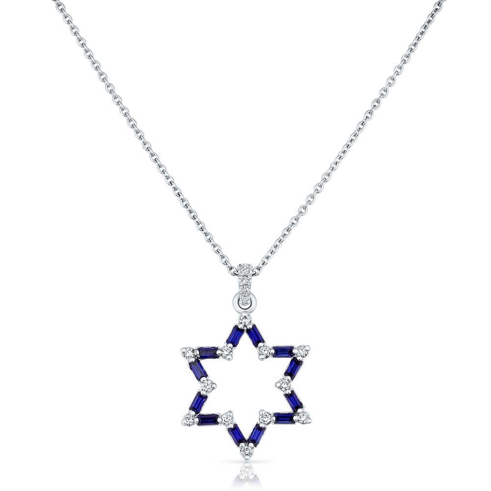 sapphire baguette 'star of david' necklace