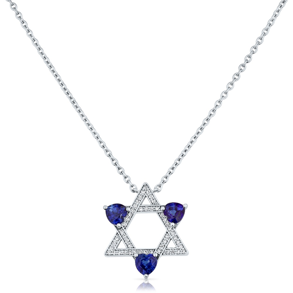 sapphire heart shape 'star of david' necklace