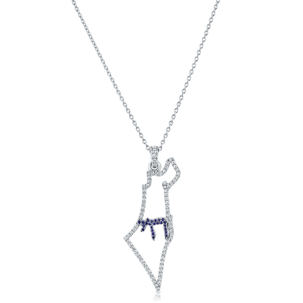 sapphire and diamonds map od israel and chai necklace
